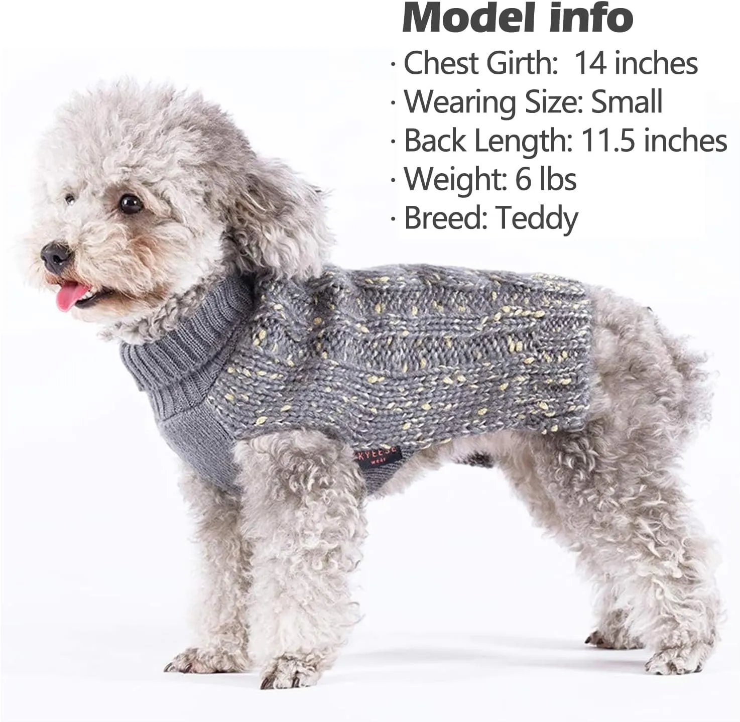 KYEESE Dog Sweater Pullover Winter Coat Turtleneck Knitwear with Golden Yarn for Small Dog, Grey, Medium