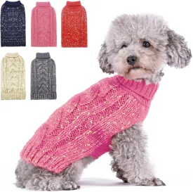 KYEESE Dog Sweater Pullover Winter Coat Turtleneck Knitwear with Golden Yarn for Small Dog, Pink, Medium