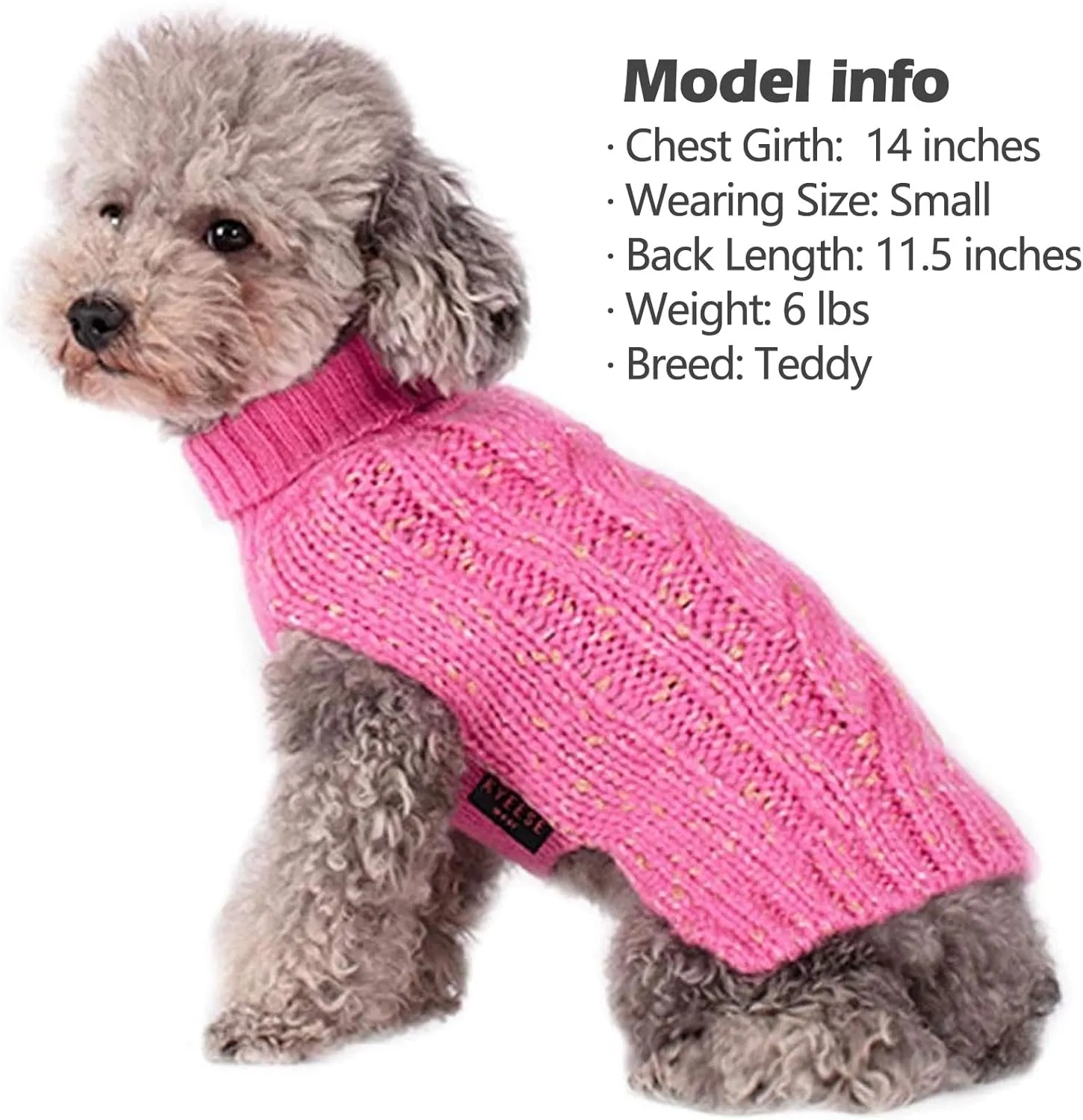 KYEESE Dog Sweater Pullover Winter Coat Turtleneck Knitwear with Golden Yarn for Small Dog, Pink, Medium