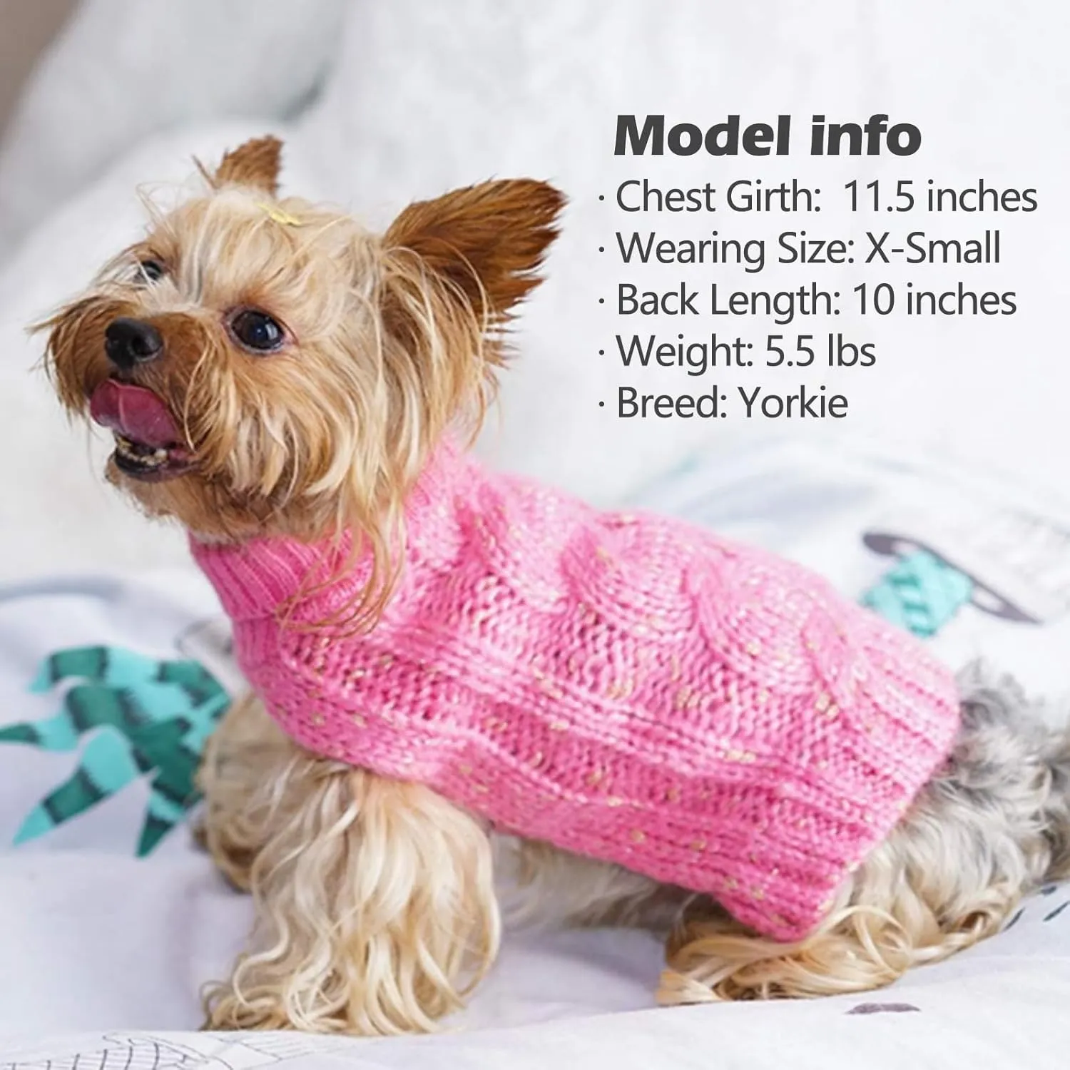 KYEESE Dog Sweater Pullover Winter Coat Turtleneck Knitwear with Golden Yarn for Small Dog, Pink, Medium