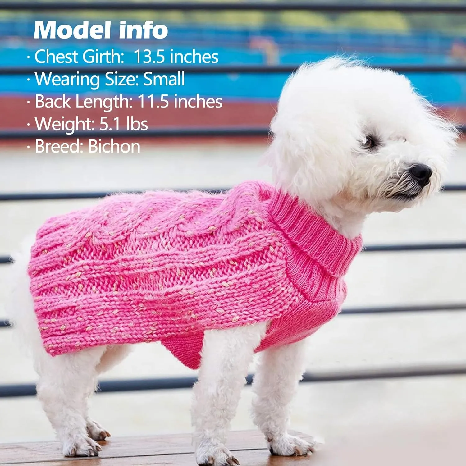 KYEESE Dog Sweater Pullover Winter Coat Turtleneck Knitwear with Golden Yarn for Small Dog, Pink, Medium
