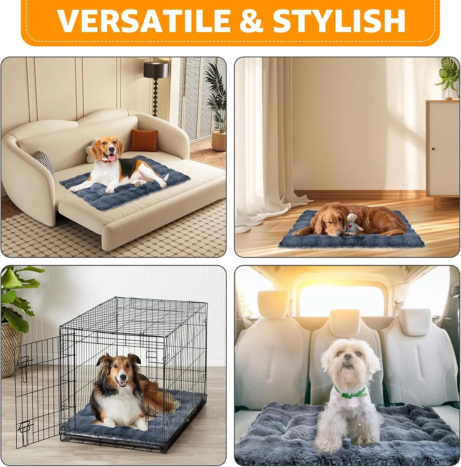 Large Dog Bed Crate Pad 35 inch,Washable Pet Crate Beds for Large Medium Small Size Dogs,Deluxe Plush Anti-Slip Dog Kennel Pad for Sleeping,Super Soft pet Bed,35"x22",Dark Grey