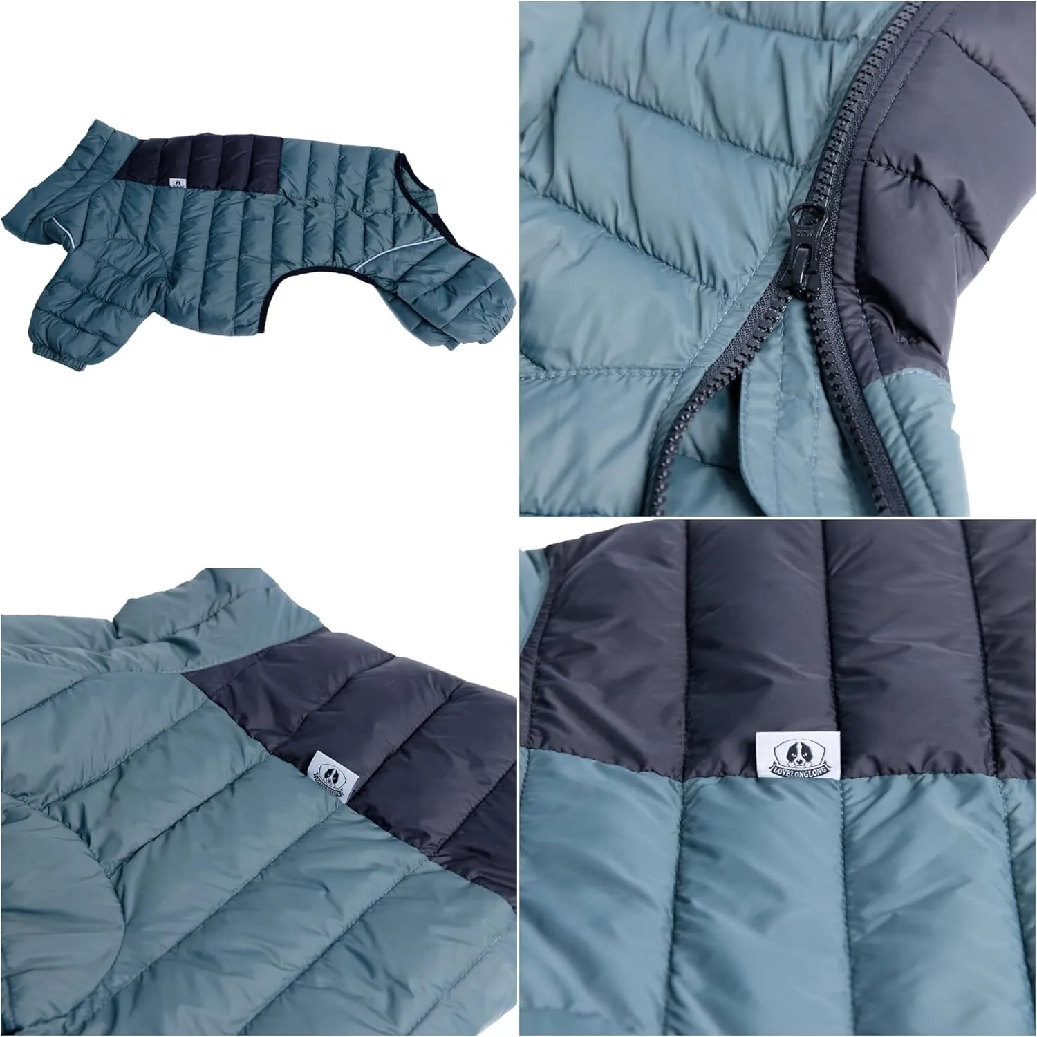 Lovelonglong Dog Coat Dog Warm Jacket, 4 Legs Covered Waterproof Windproof Reflective Warm Dog Vest, Zippered Adjustable Outdoor Dog Snow Jacket for Small Medium Large Dogs ArmyGreen XXXL