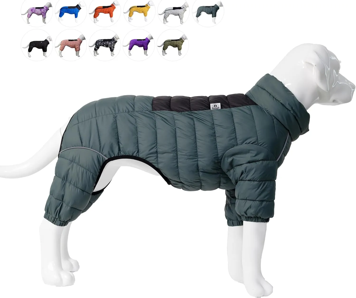 Lovelonglong Dog Coat Dog Warm Jacket, 4 Legs Covered Waterproof Windproof Reflective Warm Dog Vest, Zippered Adjustable Outdoor Dog Snow Jacket for Small Medium Large Dogs ArmyGreen XXXL