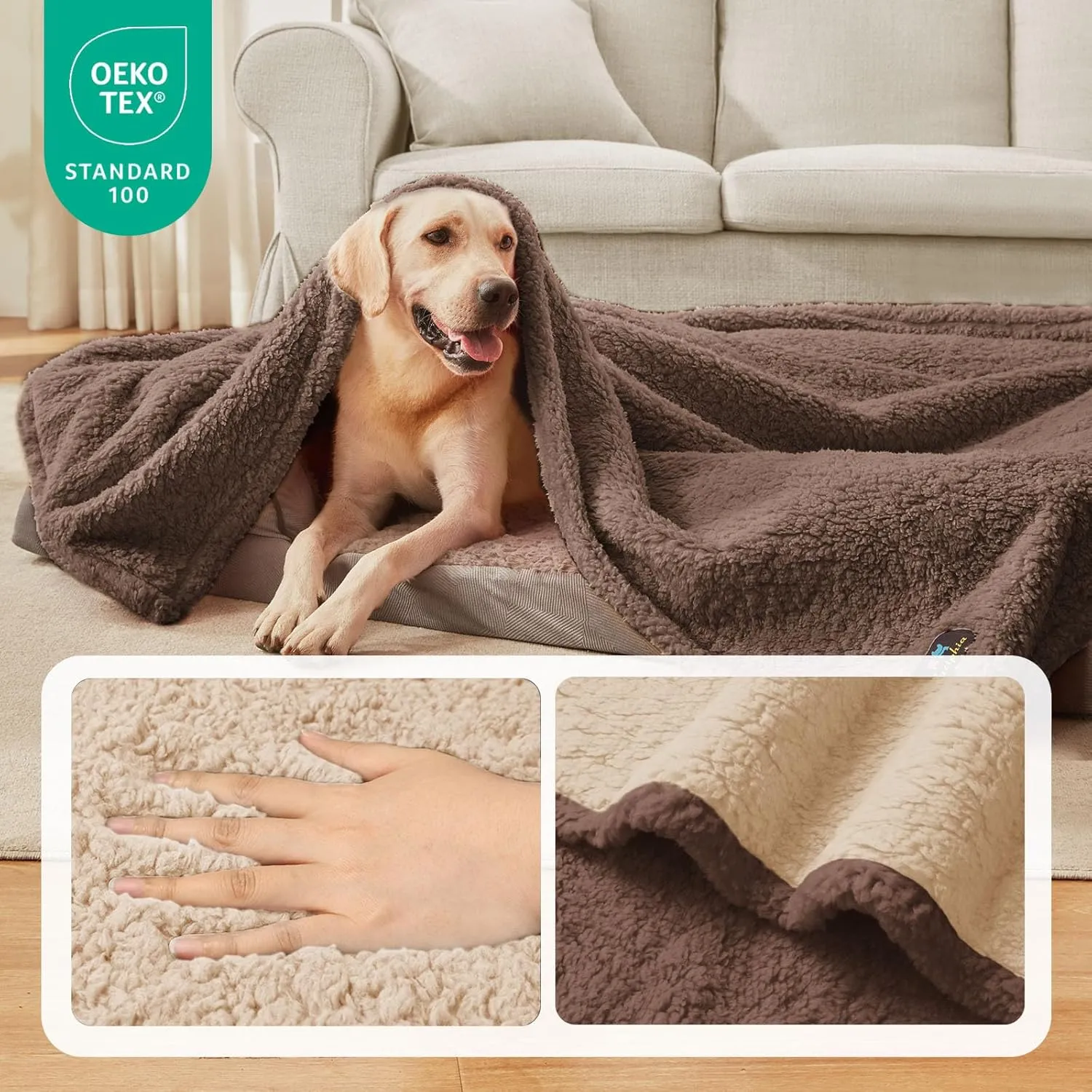 Luciphia Waterproof Pet Blanket for Medium Large Dogs Soft Cat Sherpa Calming Thick Cover Leakproof Cozy Puppy Sofa Bed Car Couch Protector(Beige/Brown,30x20 inches)