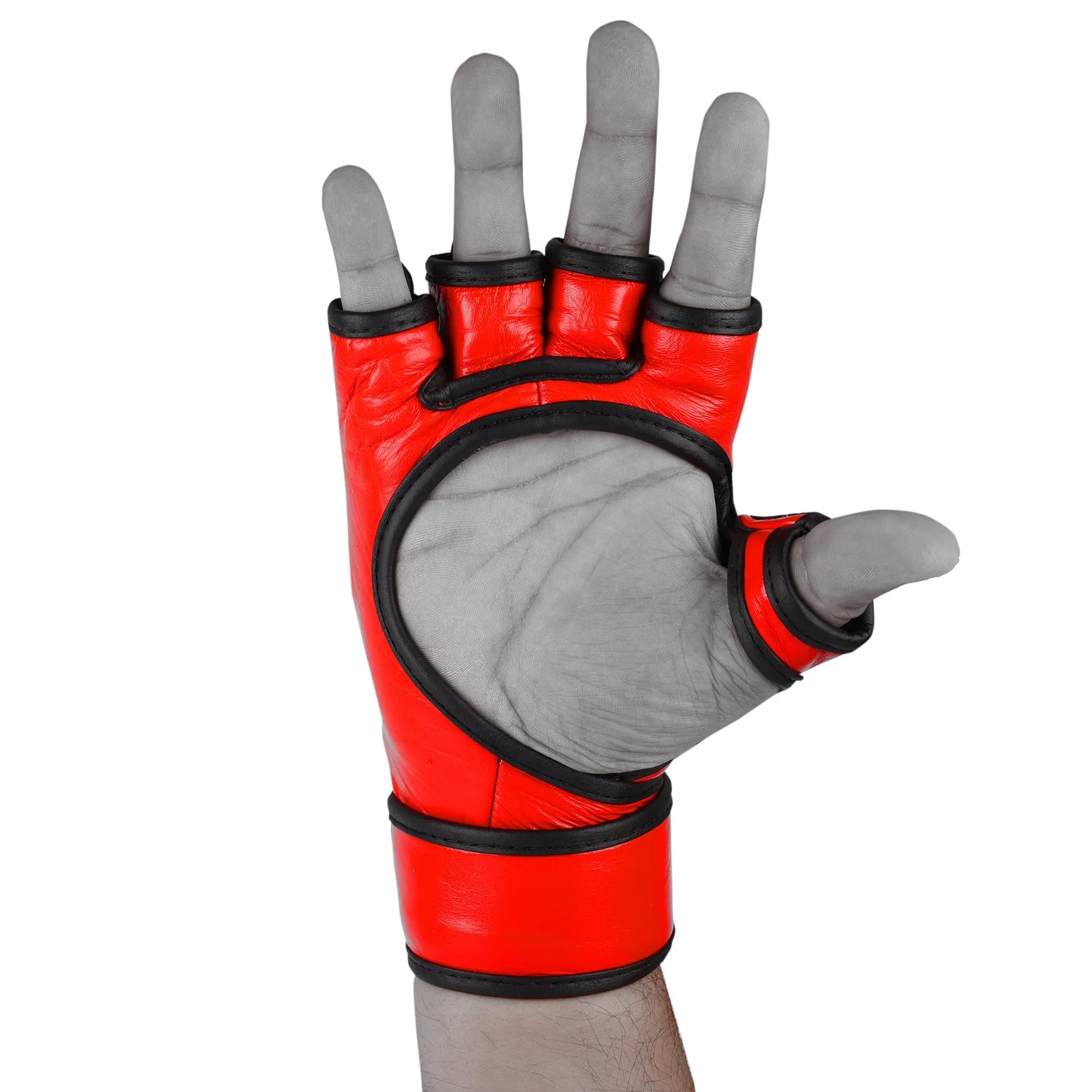 MAR-235 | Genuine Leather Red Black Open Finger MMA Gloves