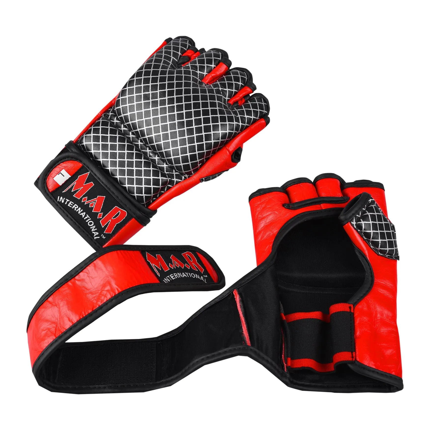 MAR-235 | Genuine Leather Red Black Open Finger MMA Gloves