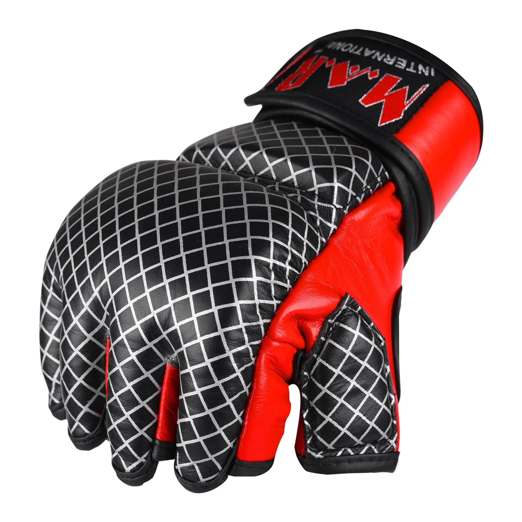 MAR-235 | Genuine Leather Red Black Open Finger MMA Gloves