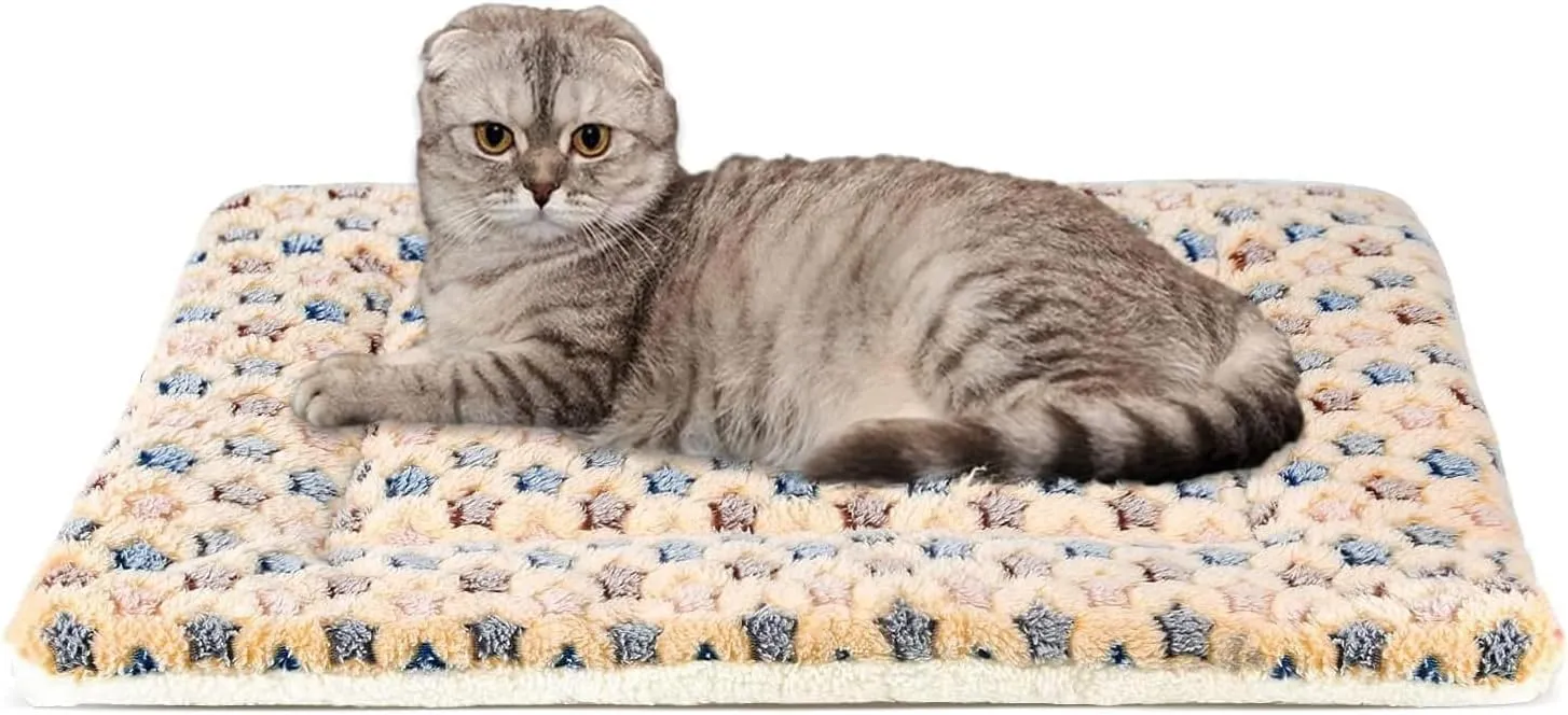 Mora Pets Cat Bed Dog Crate Pad Ultra Soft Pet Bed with Cute Star Print Washable Crate Mat for Small Dogs and Indoor Cats Reversible Fleece Dog Kennel Pad Cat Carrier Mat 14 x 17.5 inch Brown
