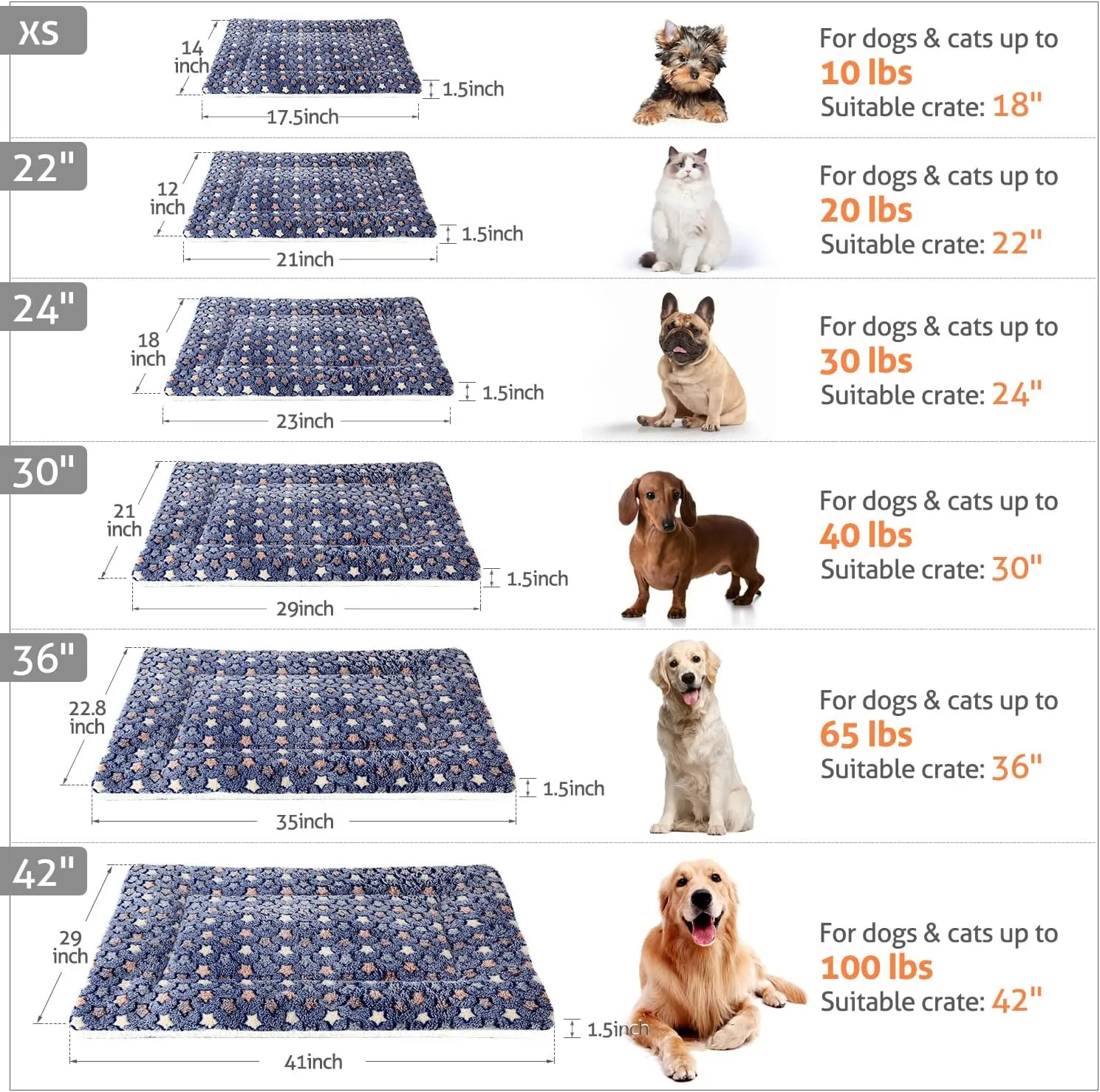 Mora Pets Cat Bed Dog Crate Pad Ultra Soft Pet Bed with Cute Star Print Washable Crate Mat for Small Dogs and Indoor Cats Reversible Fleece Kennel Pad Cat Carrier Mat 14 x 17.5 inch Dark Blue