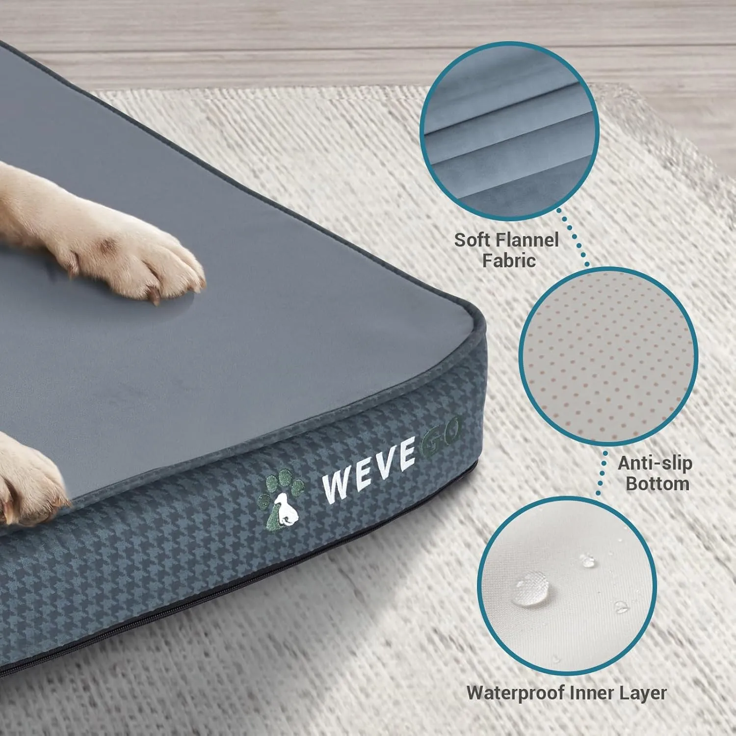 Orthopedic Dog Bed for Large Dogs, 3.5-inch Thick Gel Memory Foam Support with Durable Flannel Fabric Dog Beds, Removable Cover & Waterproof Liner with Non-Slip Bottom Pet Bed, 41*29*3.5 inch
