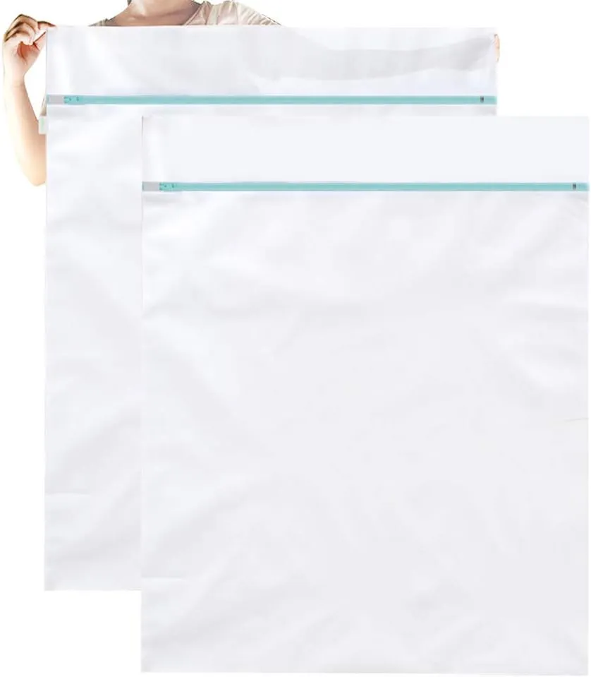 OTraki Large Washing Machine Bag 2 Pack 43 x 35in XL Mesh Laundry Bags 2 Pack Heavy Duty Zipper Big Dryer Wash Net for Delicates Bedding Blanket Pet Bed Camp Travel Dorm Jumbo Netted Organizer White