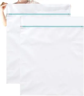 OTraki Large Washing Machine Bag 2 Pack 43 x 35in XL Mesh Laundry Bags 2 Pack Heavy Duty Zipper Big Dryer Wash Net for Delicates Bedding Blanket Pet Bed Camp Travel Dorm Jumbo Netted Organizer White