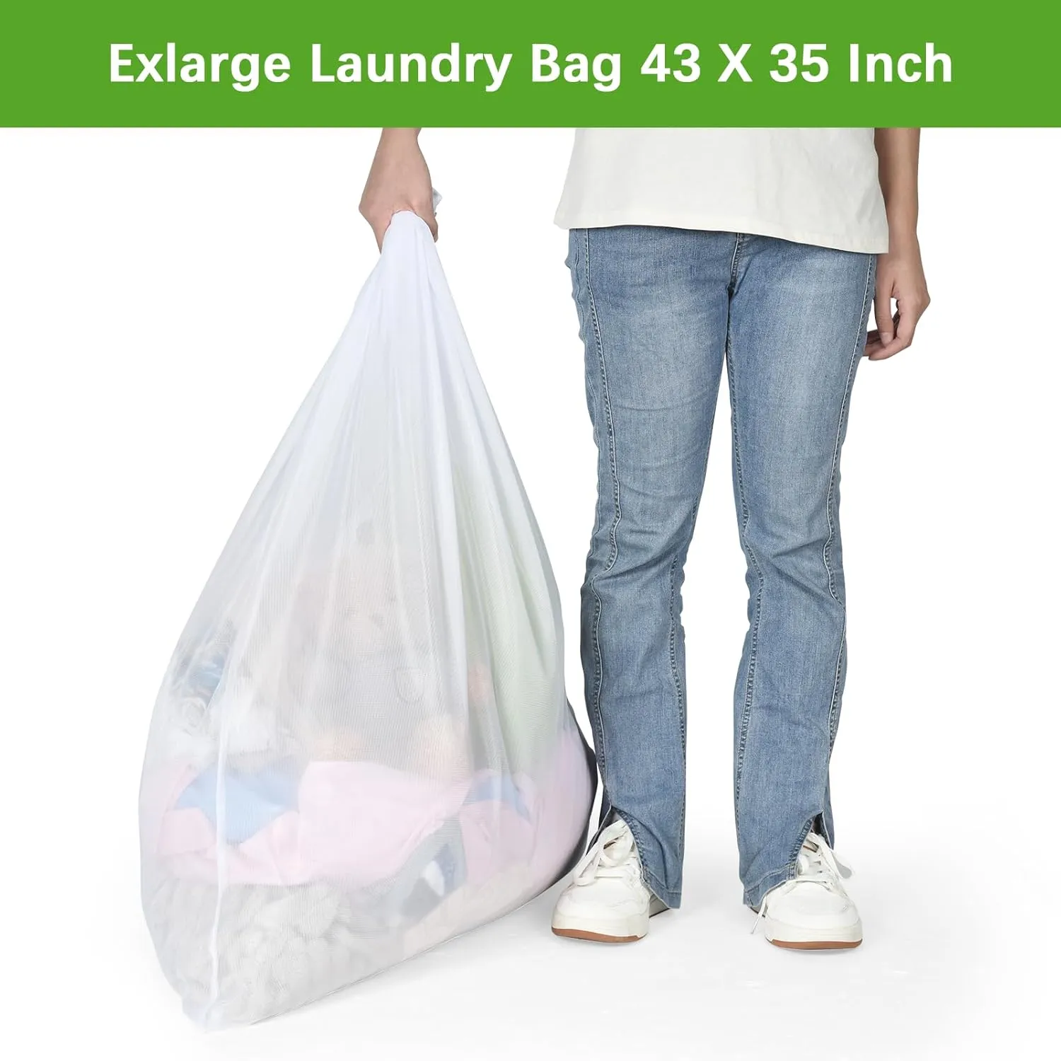 OTraki Large Washing Machine Bag 2 Pack 43 x 35in XL Mesh Laundry Bags 2 Pack Heavy Duty Zipper Big Dryer Wash Net for Delicates Bedding Blanket Pet Bed Camp Travel Dorm Jumbo Netted Organizer White
