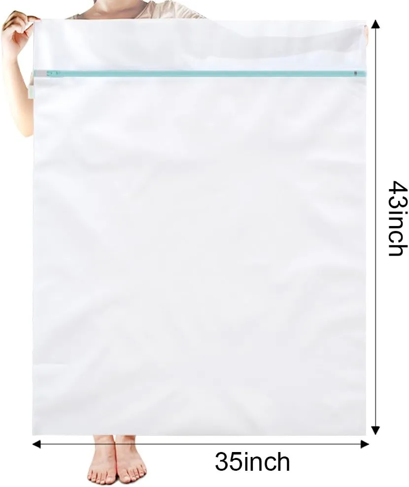 OTraki Large Washing Machine Bag 2 Pack 43 x 35in XL Mesh Laundry Bags 2 Pack Heavy Duty Zipper Big Dryer Wash Net for Delicates Bedding Blanket Pet Bed Camp Travel Dorm Jumbo Netted Organizer White