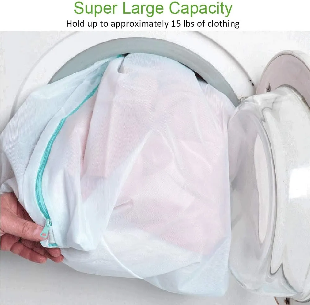 OTraki Large Washing Machine Bag 2 Pack 43 x 35in XL Mesh Laundry Bags 2 Pack Heavy Duty Zipper Big Dryer Wash Net for Delicates Bedding Blanket Pet Bed Camp Travel Dorm Jumbo Netted Organizer White