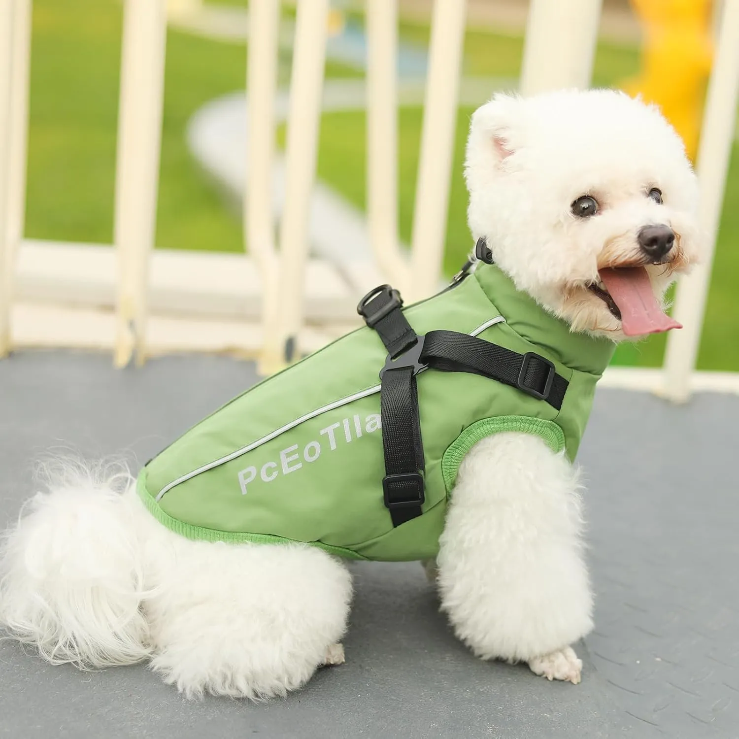 PcEoTllar Dog Coat with Harness, Warm Winter Jacket, Waterproof Windproof, Reflective Snow Dog Clothes with Zipper, for Small Medium Large Dogs (Green,XXL)