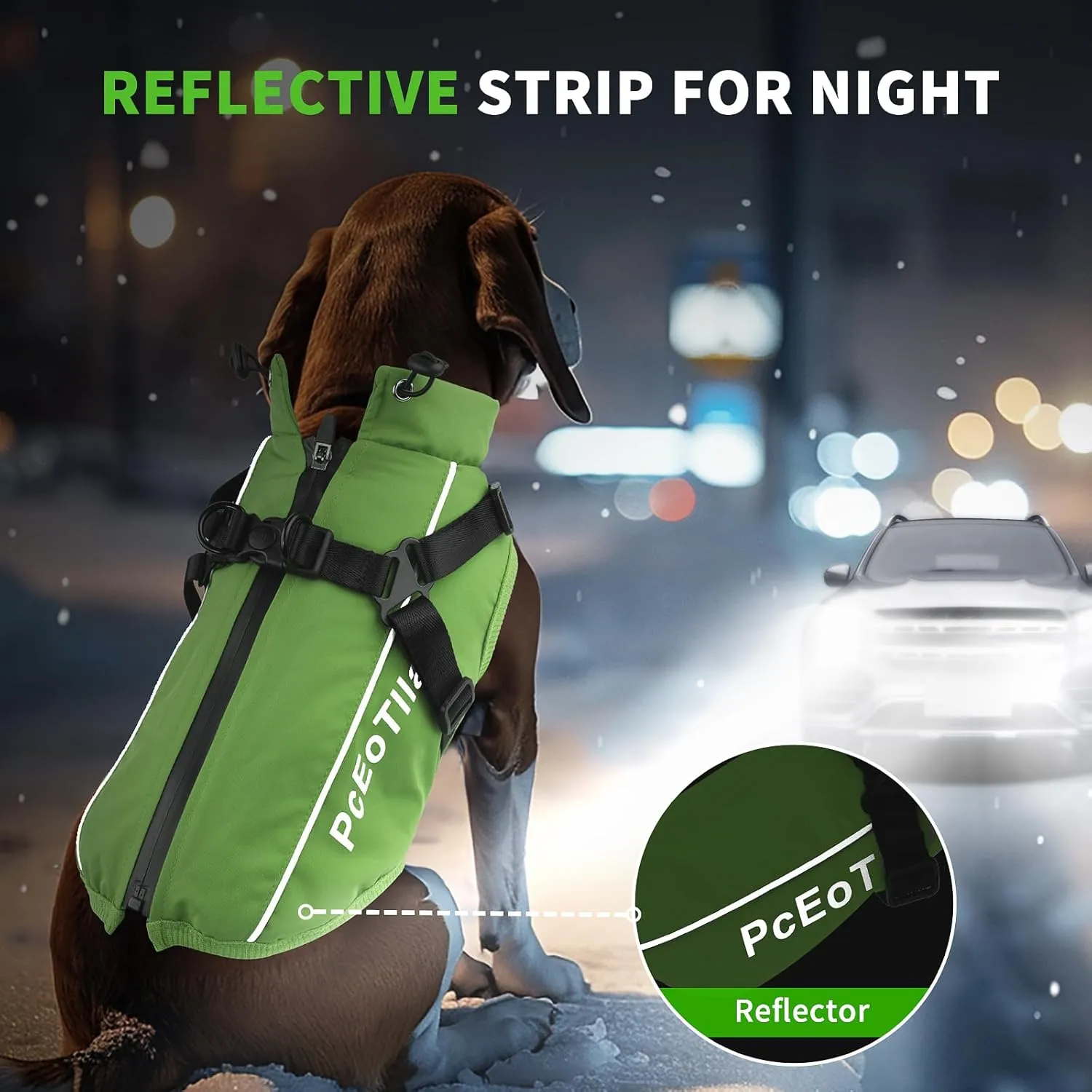 PcEoTllar Dog Coat with Harness, Warm Winter Jacket, Waterproof Windproof, Reflective Snow Dog Clothes with Zipper, for Small Medium Large Dogs (Green,XXL)