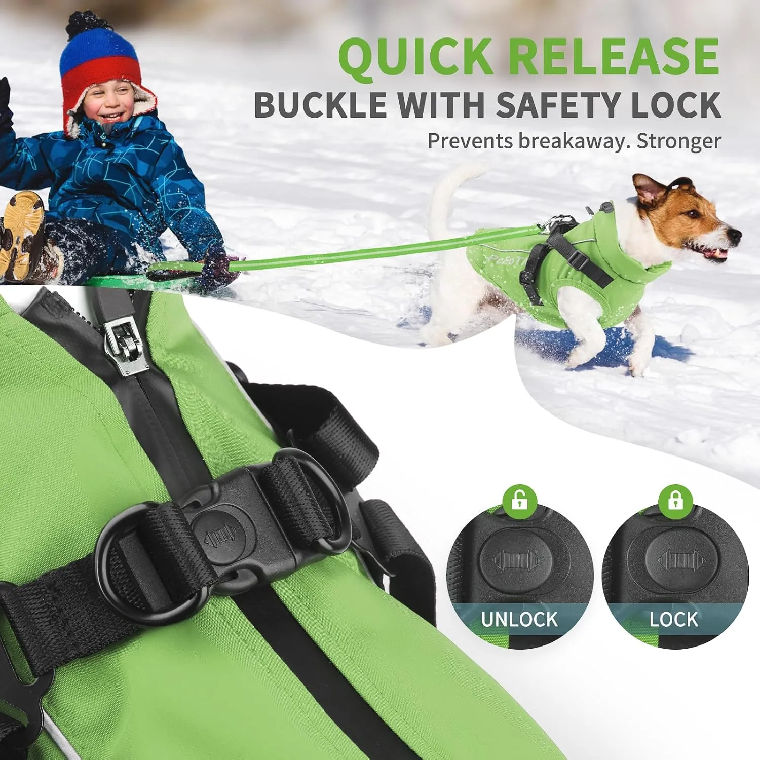 PcEoTllar Dog Coat with Harness, Warm Winter Jacket, Waterproof Windproof, Reflective Snow Dog Clothes with Zipper, for Small Medium Large Dogs (Green,XXL)