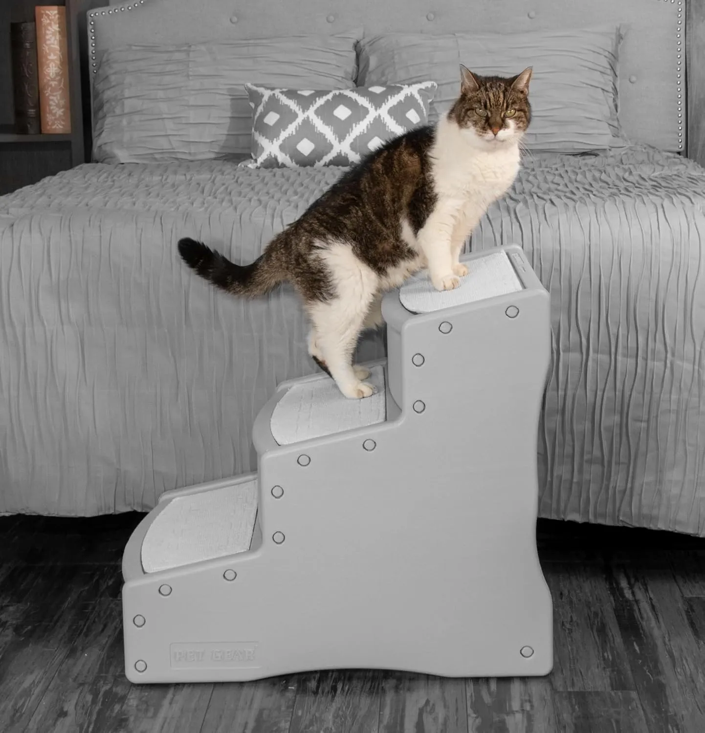 Pet Gear Easy Step III Pet Stairs, 3 Step for Cats/Dogs, Removable Washable Carpet Treads, for Pets Up to 150lbs, No Tools Required, Fog