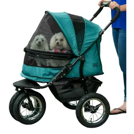 Pet Gear NO-Zip Double Pet Stroller, Zipperless Entry, for Single or Multiple Dogs/Cats, Plush Pad   Weather Cover Included, Large Gel-Filled Tires, Emerald
