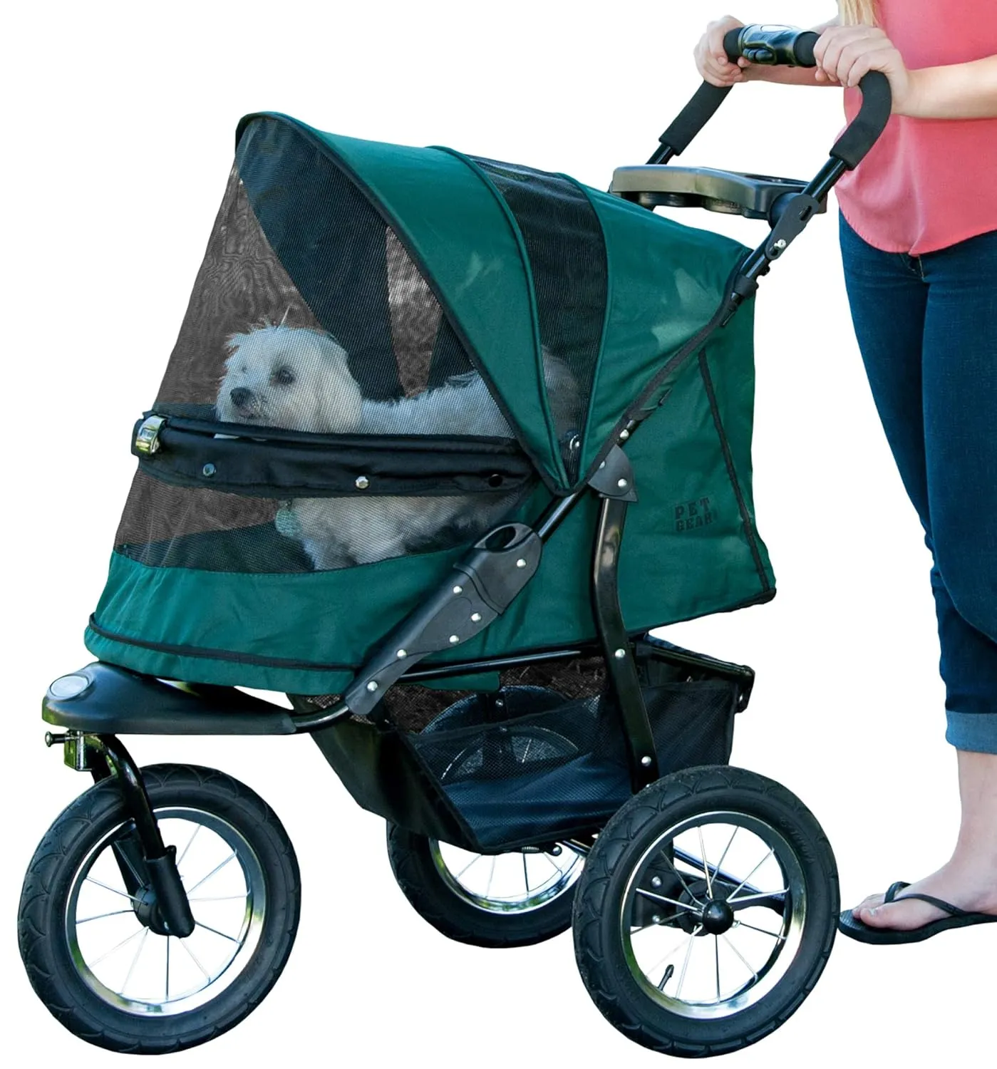 Pet Gear No-Zip Jogger Pet Stroller for Cats/Dogs, Zipperless Entry, Airless Tires, Easy One-Hand Fold, Cup Holder   Storage Basket, Hunter