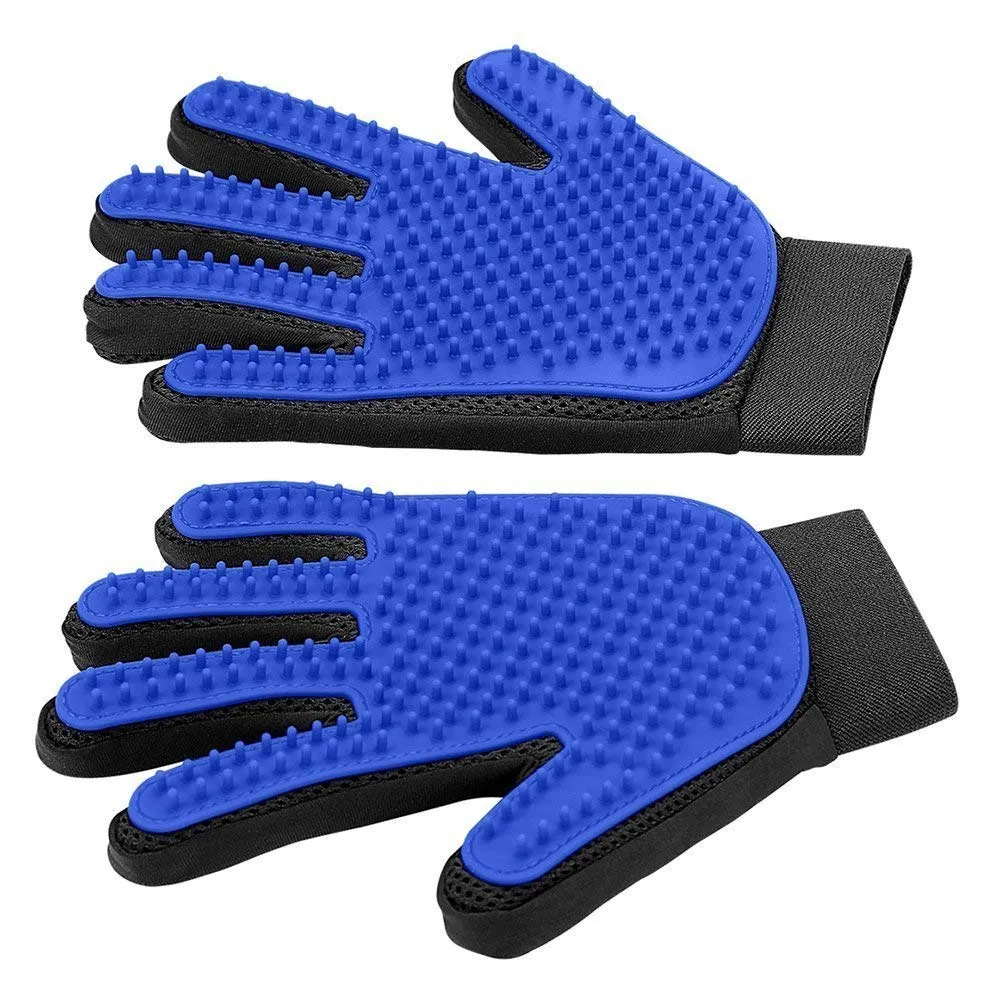 Pet Grooming Glove - Gentle Deshedding Brush Glove - Efficient Pet Hair Remover Mitt - Enhanced Five Finger Design - Perfect for Dog & Cat with Long & Short Fur