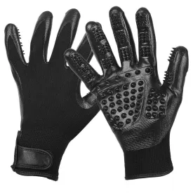 Pet Grooming Glove - Gentle Deshedding Brush Glove - Efficient Pet Hair Remover Mitt - Enhanced Five Finger Design - Perfect for Dog & Cat with Long & Short Fur