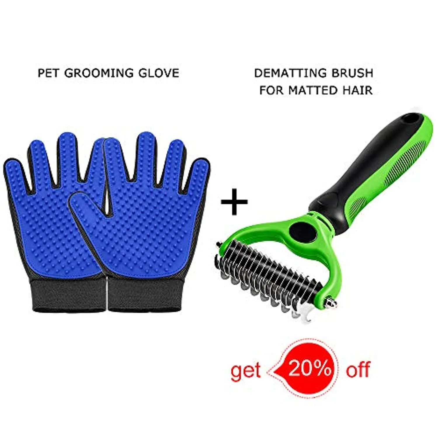 Pet Grooming Glove - Gentle Deshedding Brush Glove - Efficient Pet Hair Remover Mitt - Enhanced Five Finger Design - Perfect for Dog & Cat with Long & Short Fur