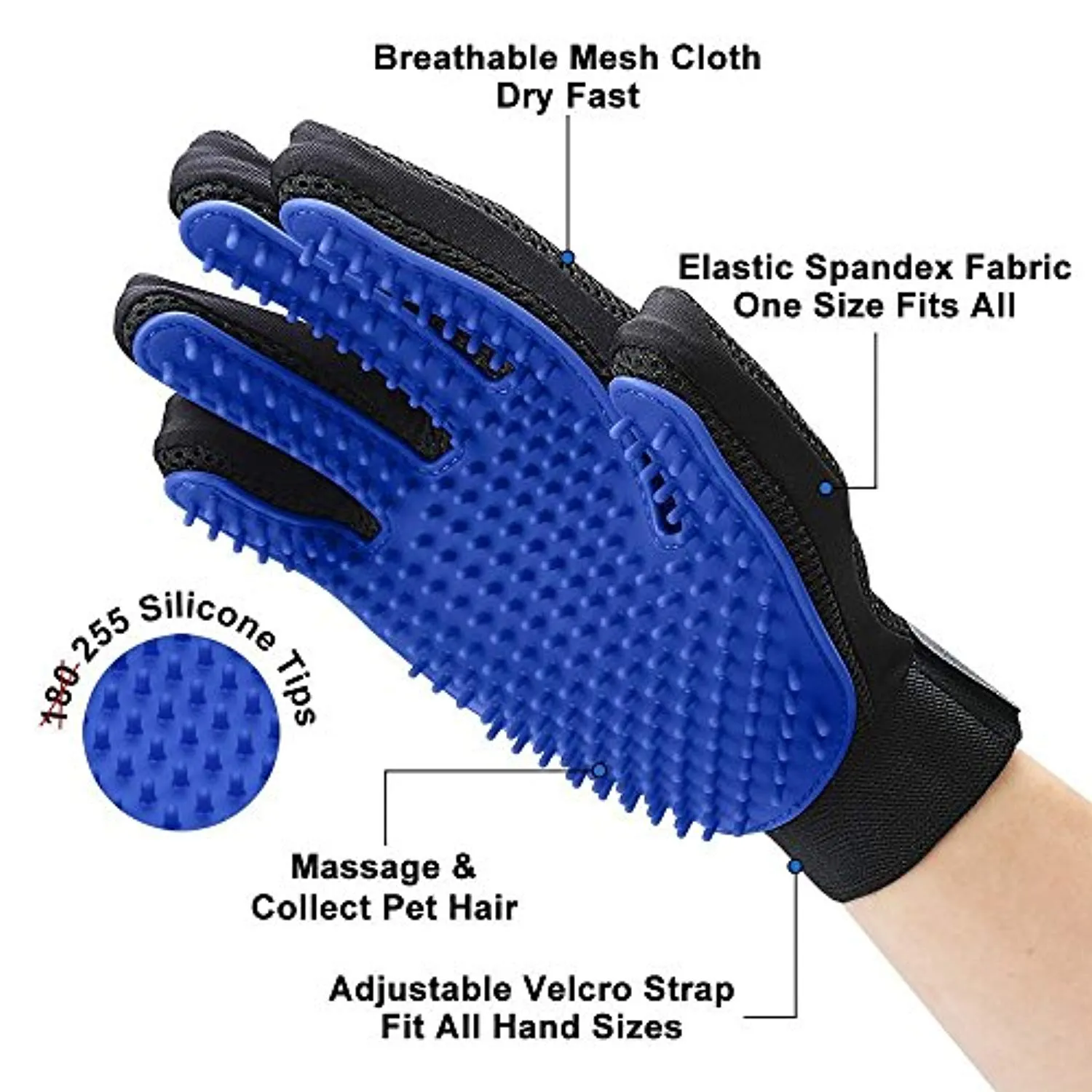 Pet Grooming Glove - Gentle Deshedding Brush Glove - Efficient Pet Hair Remover Mitt - Enhanced Five Finger Design - Perfect for Dog & Cat with Long & Short Fur