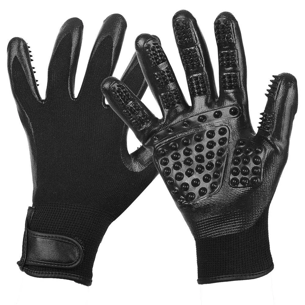 Pet Grooming Glove - Gentle Deshedding Brush Glove - Efficient Pet Hair Remover Mitt - Enhanced Five Finger Design - Perfect for Dog & Cat with Long & Short Fur