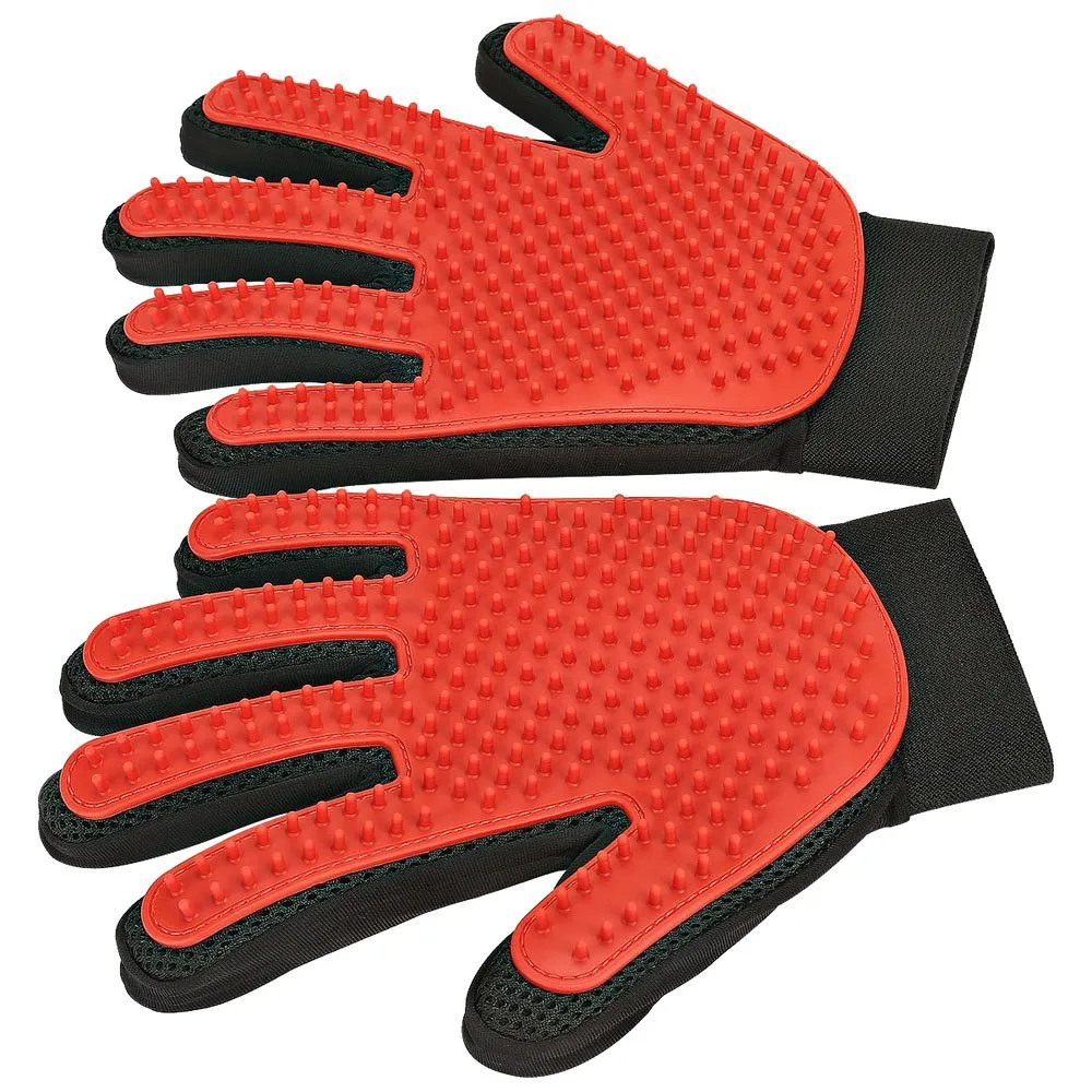 Pet Grooming Glove - Gentle Deshedding Brush Glove - Efficient Pet Hair Remover Mitt - Enhanced Five Finger Design - Perfect for Dog & Cat with Long & Short Fur
