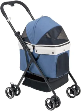 Pet Stroller for Dogs Cats Travel Carrier Strolling Cart with 360 Swivel Front Wheels and Suspension One Button Collapsible Easy Fold Frame Pets Up to 17.6lbs (Gray) (Blue)