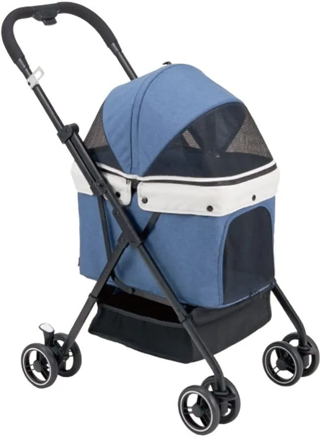 Pet Stroller for Dogs Cats Travel Carrier Strolling Cart with 360 Swivel Front Wheels and Suspension One Button Collapsible Easy Fold Frame Pets Up to 17.6lbs (Gray) (Blue)