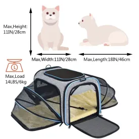 Pet Travel Bag Safe Airline Approved Expandable Foldable Soft-Sided Dog Carrier 3 Doors 2 Reflective Tapes | Brodtica.com