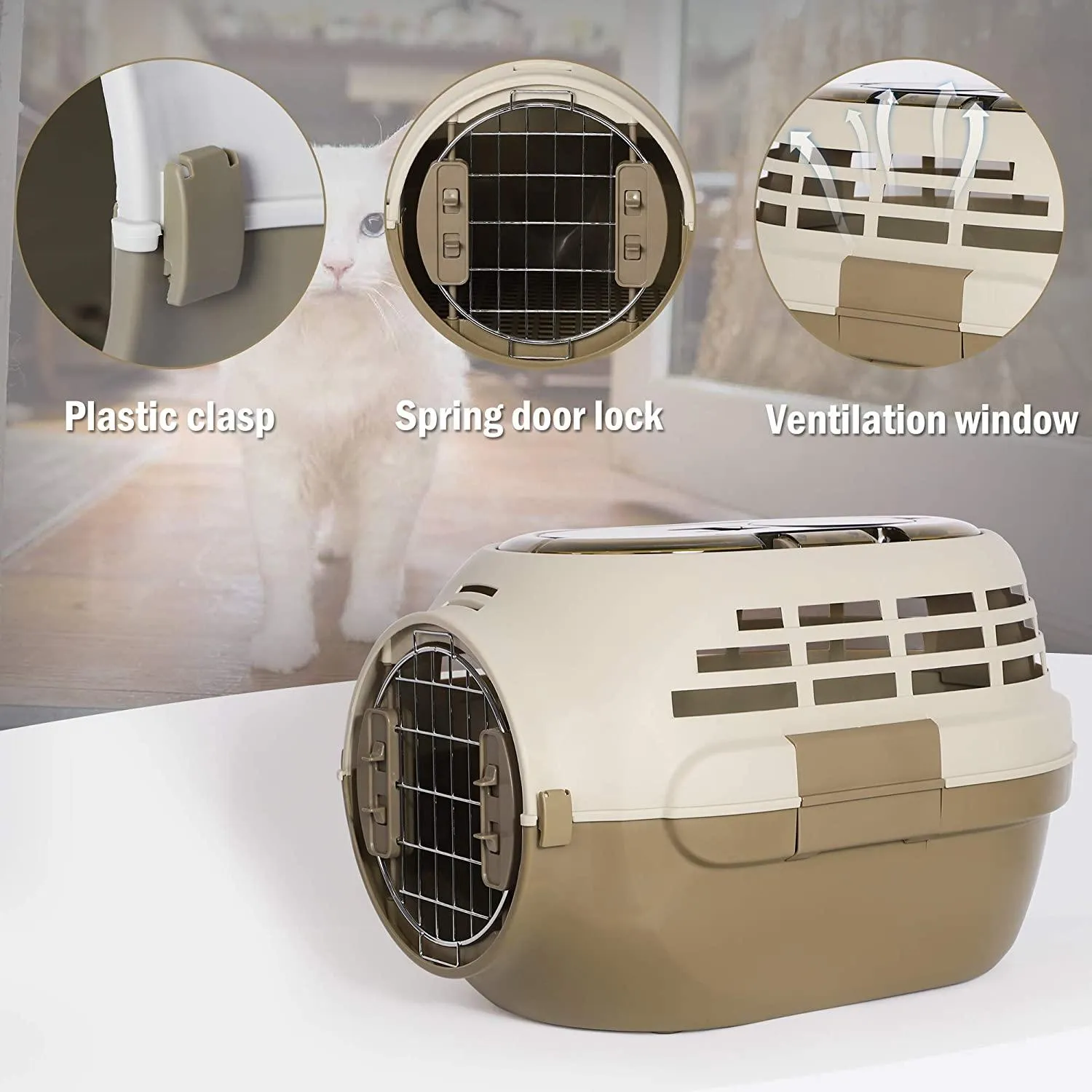 Pet Travel Cage Pet Hard-Side Carrier Plastic Dog Carrier Easy Assembly Pet Airline Box Portable Cage