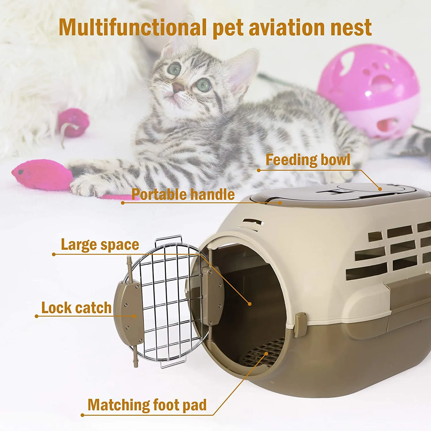 Pet Travel Cage Pet Hard-Side Carrier Plastic Dog Carrier Easy Assembly Pet Airline Box Portable Cage