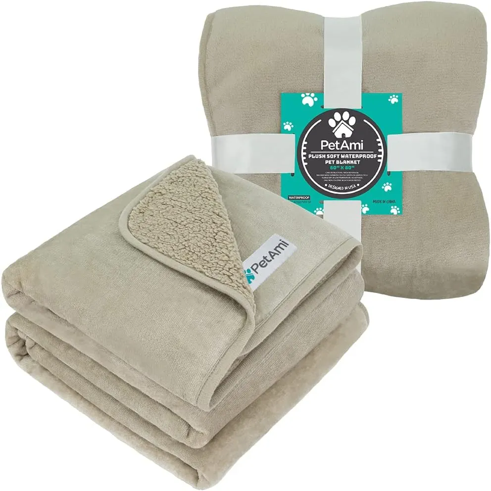 PetAmi Waterproof Dog Blanket for Medium Large Dogs, Pee Proof for Bed Couch, Reversible for Puppy Indoor Cat, Soft Dog Pee Crate Cover Washable, 60x80 Taupe