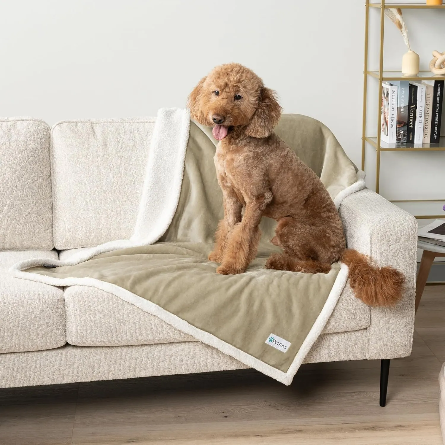 PetAmi Waterproof Dog Blanket for Small Medium Dog Puppy Cat Throw for Couch Cover Leakproof Protection, Sherpa Fleece, Reversible Soft Washable 29x40 Taupe