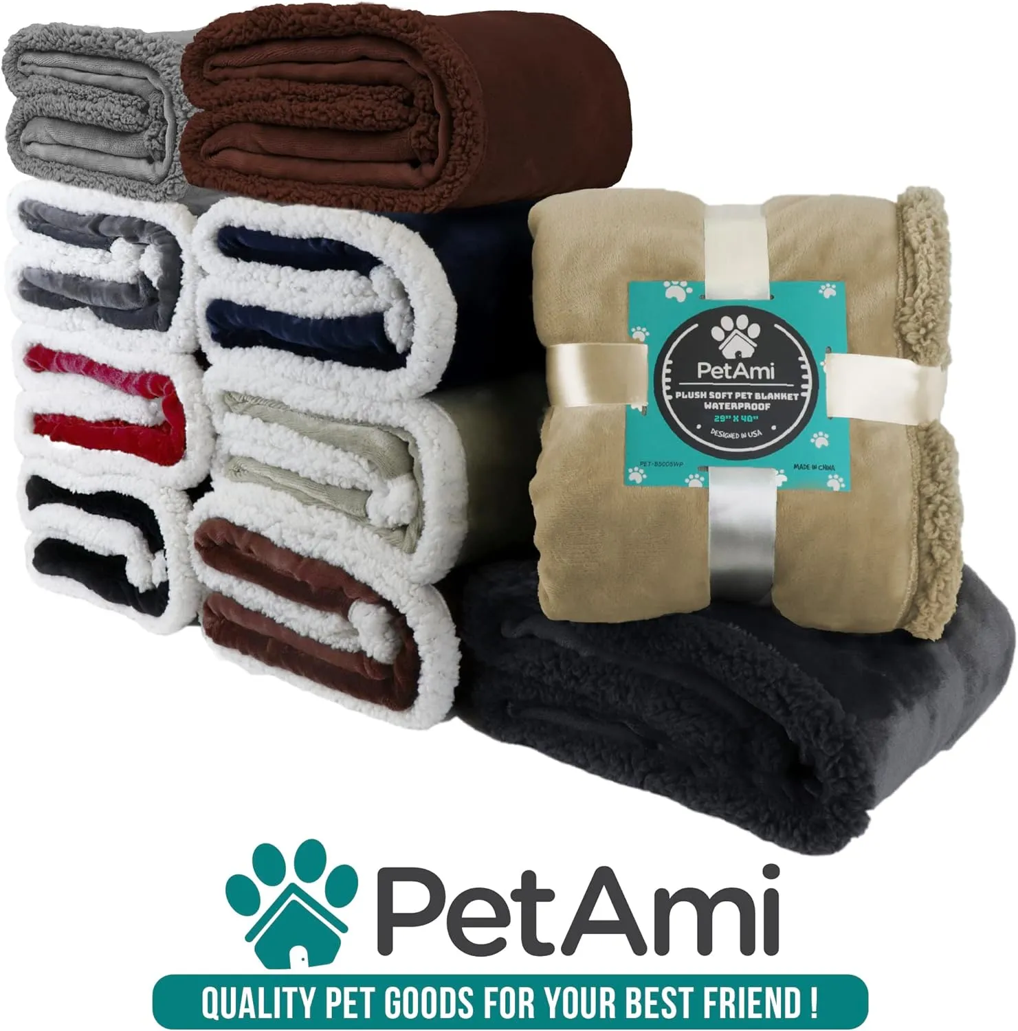 PetAmi Waterproof Dog Blanket for Small Medium Dog Puppy Cat Throw for Couch Cover Leakproof Protection, Sherpa Fleece, Reversible Soft Washable 29x40 Taupe
