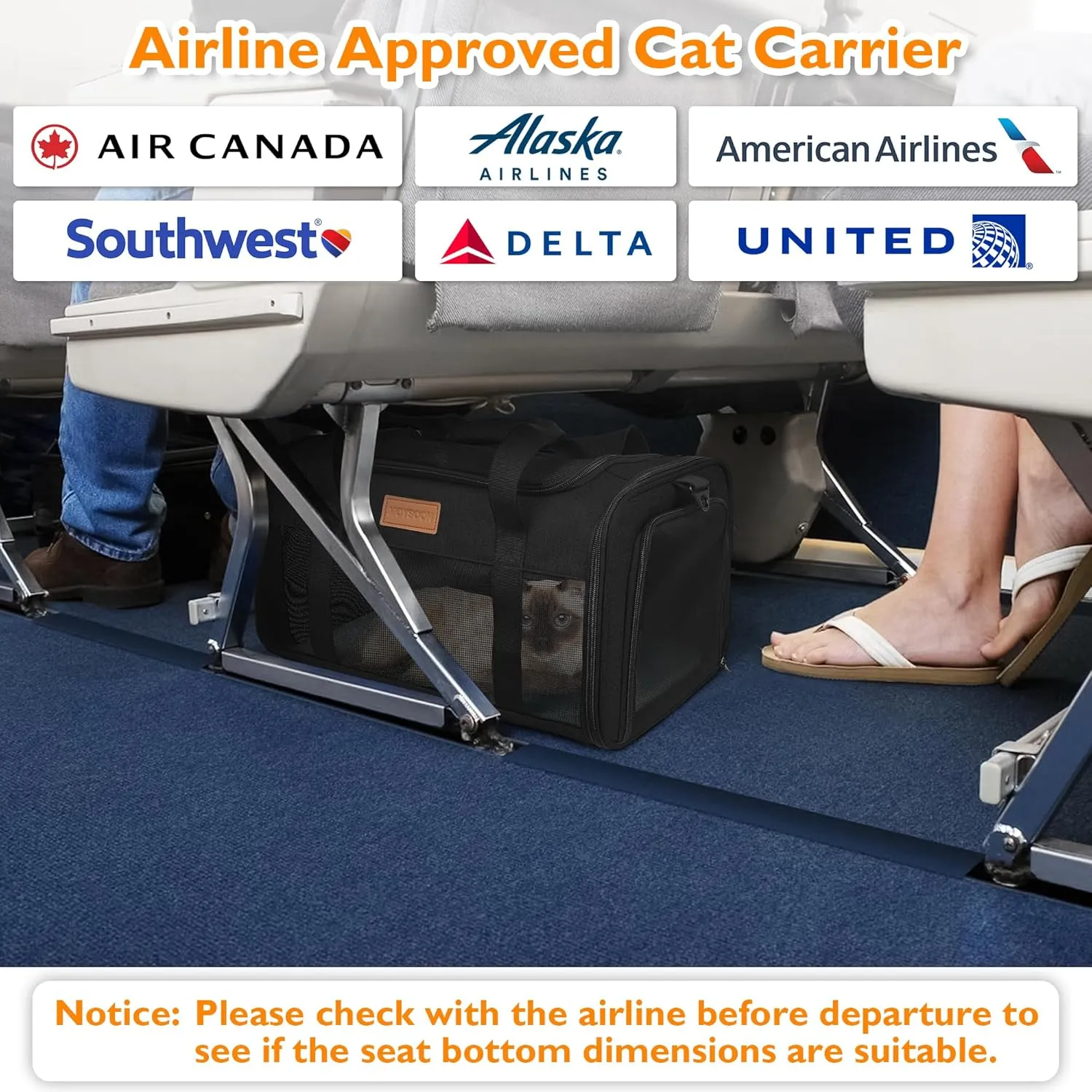 PETUX TSA Approved Pet Carrier in Cabin, 17"x11"x9.5" Soft Cat Carriers for Small Cats Up to 15 Lbs, Top Open Portable Pet Carrier Airline Approved with Anti-Scratch Mesh for Travel, Vet Visit (Black)