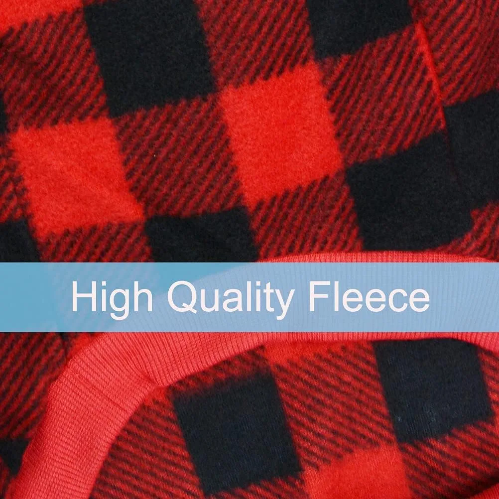Plaid Dog Hoodie Pet Fleece Sweater Winter Coat with Hat for Small Medium Large Dogs Red and Black XL