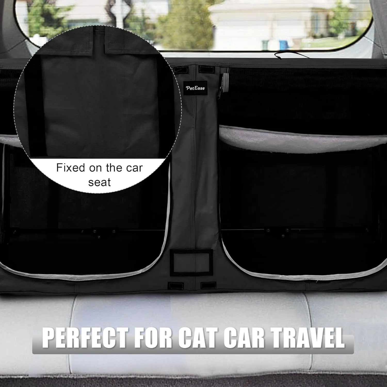 Portable Double Dog Cat Crate,Twin Compartment Cat Show House Cat Condo,Cat Travel Carrier Cages with Litter Box Water Bottle Mat and hamock,Two Room Cat Enclosure Playpen