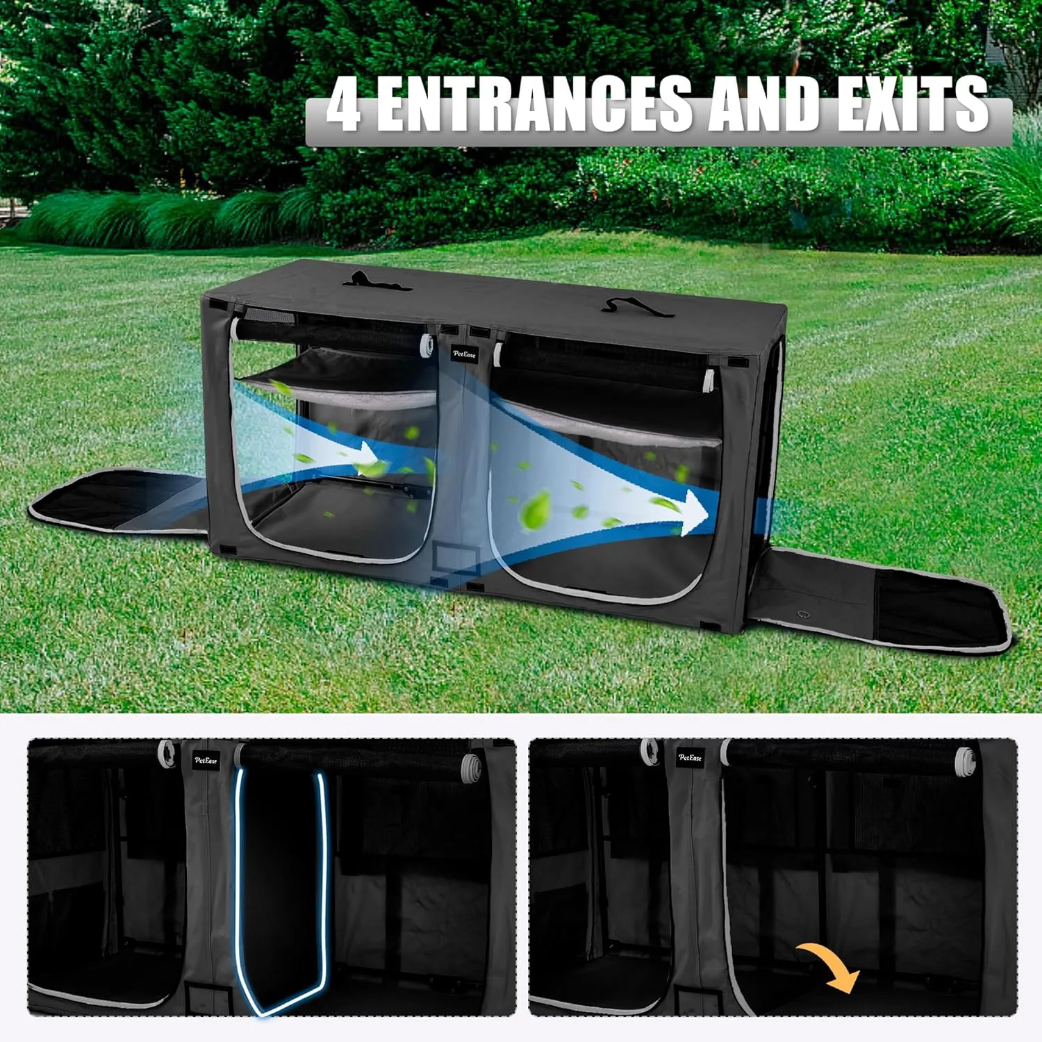 Portable Double Dog Cat Crate,Twin Compartment Cat Show House Cat Condo,Cat Travel Carrier Cages with Litter Box Water Bottle Mat and hamock,Two Room Cat Enclosure Playpen