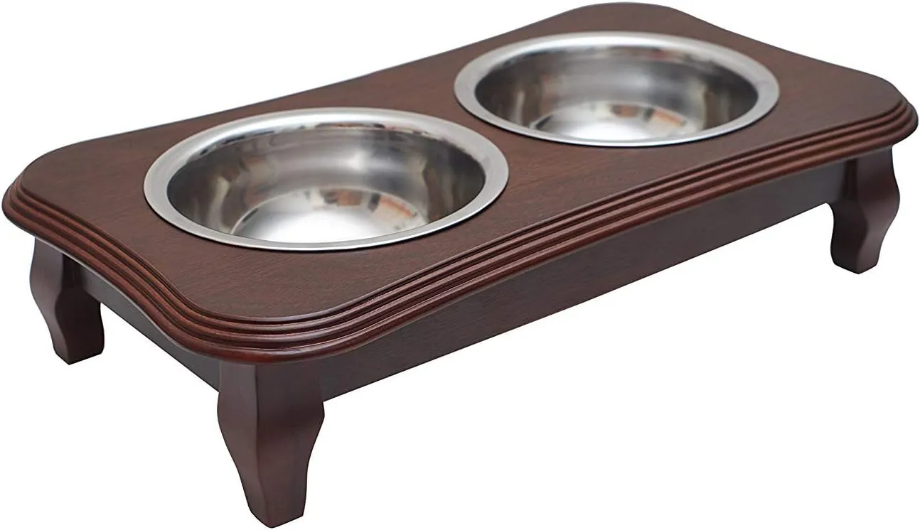 Premium Elevated Pet Feeder By Pawridge - Luxury Solid Wood Stand & 2 Food Grade Stainless Steel Bowls - Improves Your Pet's Digestion - Suitable For Small / Medium Dogs & Cats