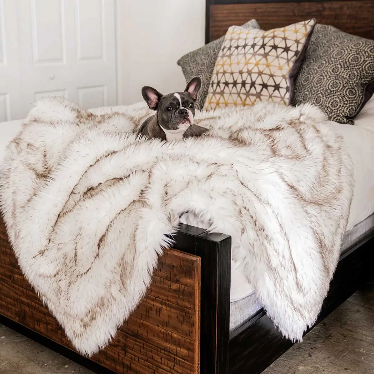 PupProtector Waterproof Throw Blanket - White w/Brown Accents
