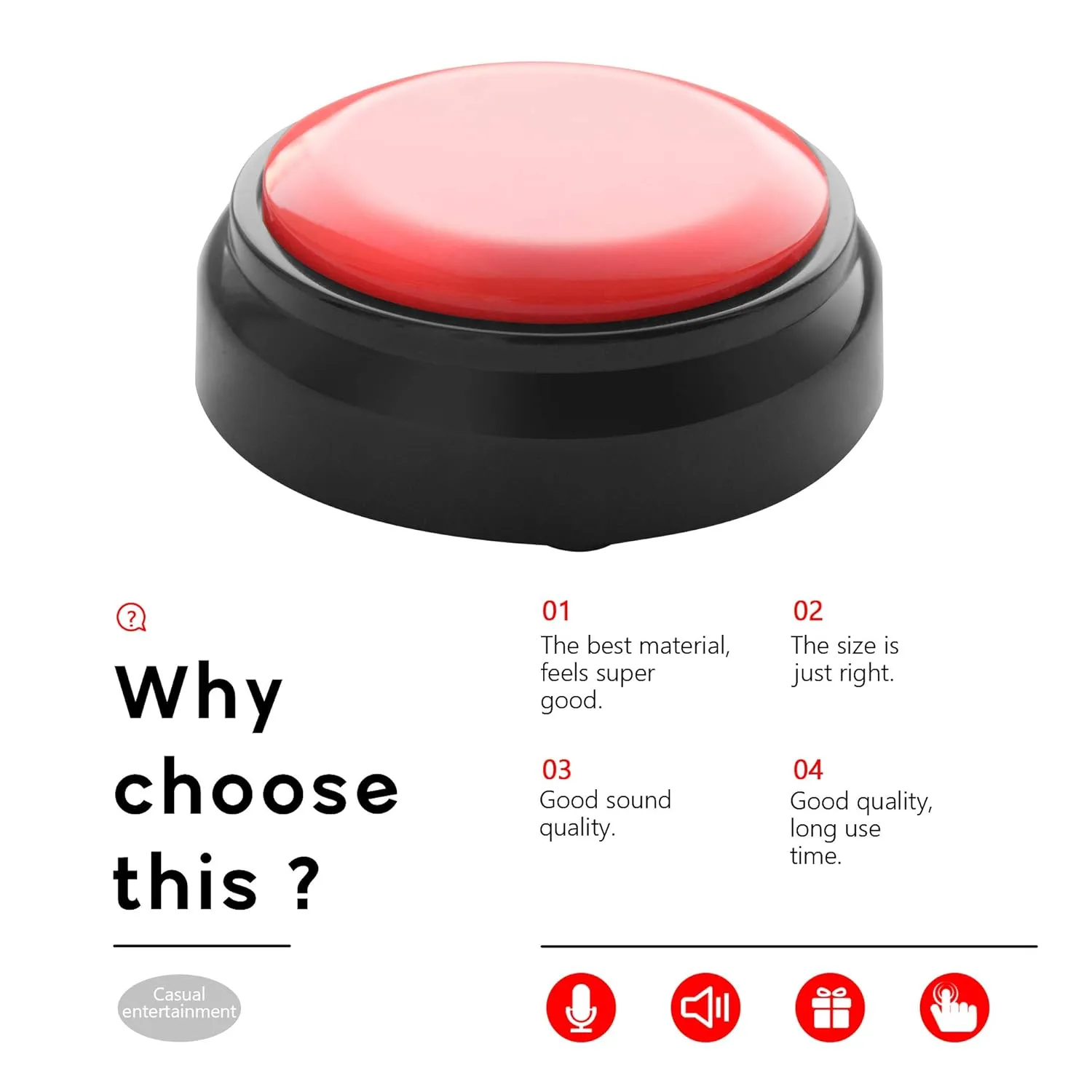 Recordable Button, Sound Button Record Talking Button Answer Buzzers Funny Buttons Record Your Own Words with 30s Voice Recording Time Also Used for Dog Training - Red and Black (Battery Included)