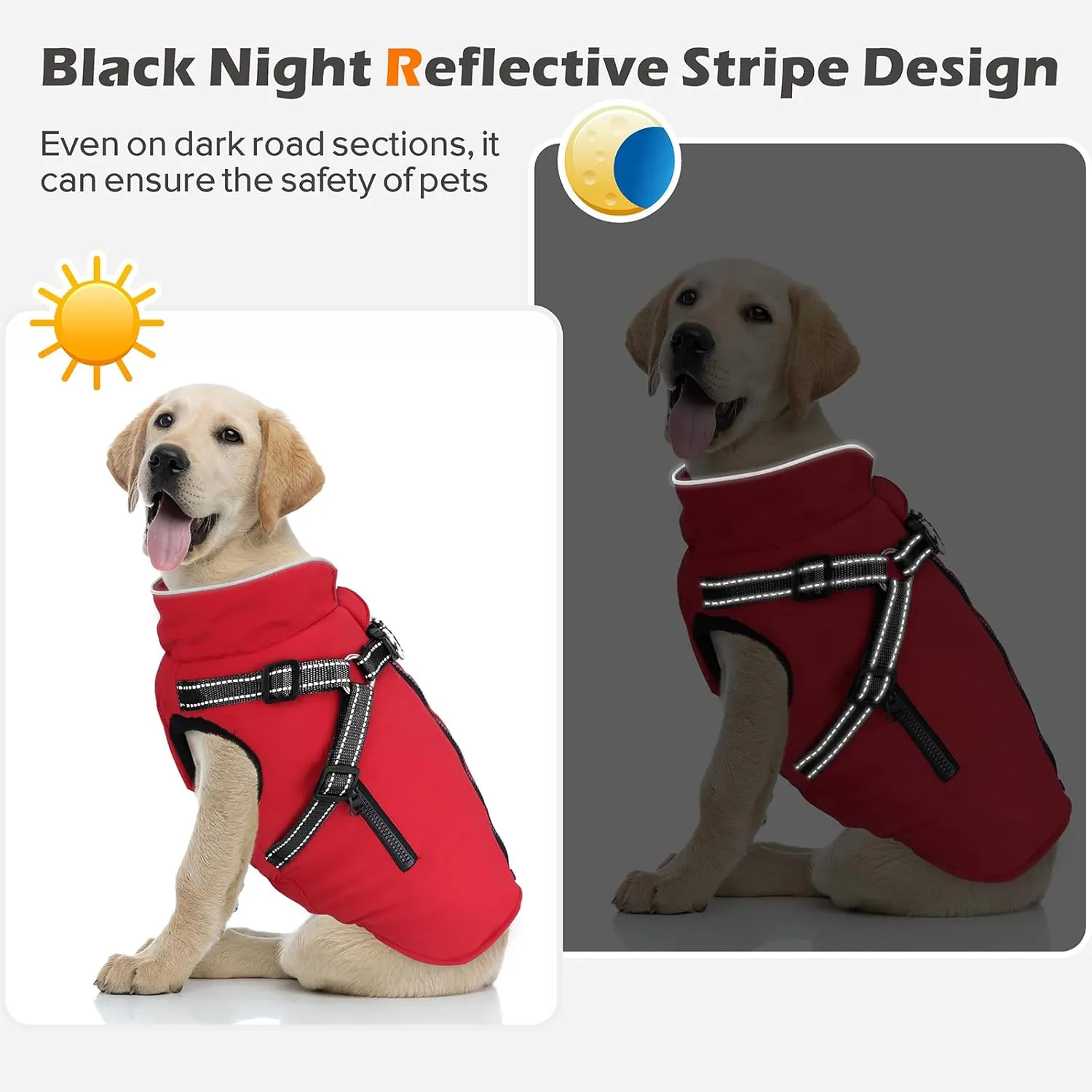 Red Winter Dog Coat with Harness & Jacket - Waterproof Zipper Fleece, Warm Reflective for Small Dogs