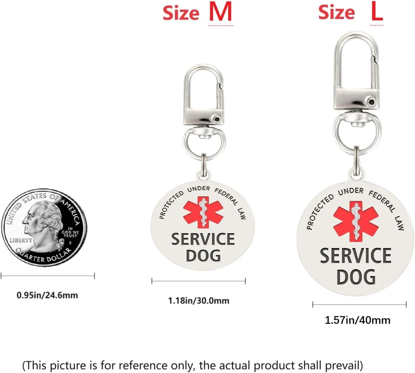 Service Dog Tag Easily Attach to Dog Collar, Harness, Vest (Large)