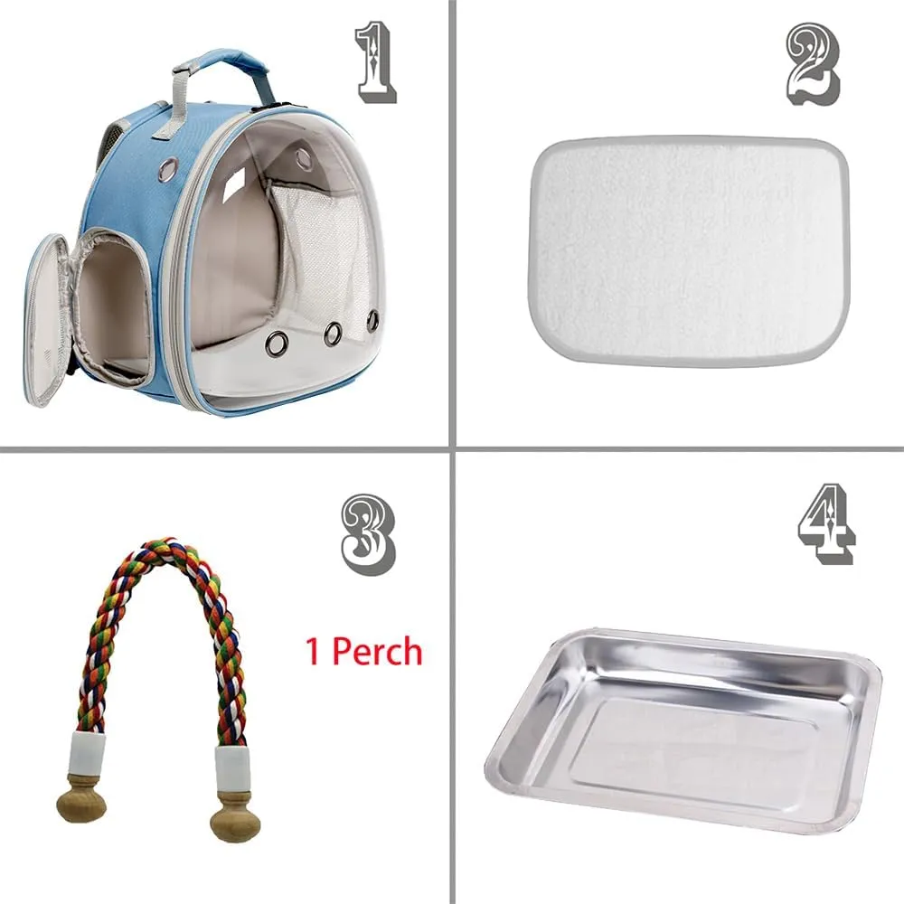 Small Bird Travel Backpack Carrier Cage, Backpack to Transport Backpack Carrier with Metal Tray Stand Perch for Parakeet Cockatiel Budgies Vet Carry Bag